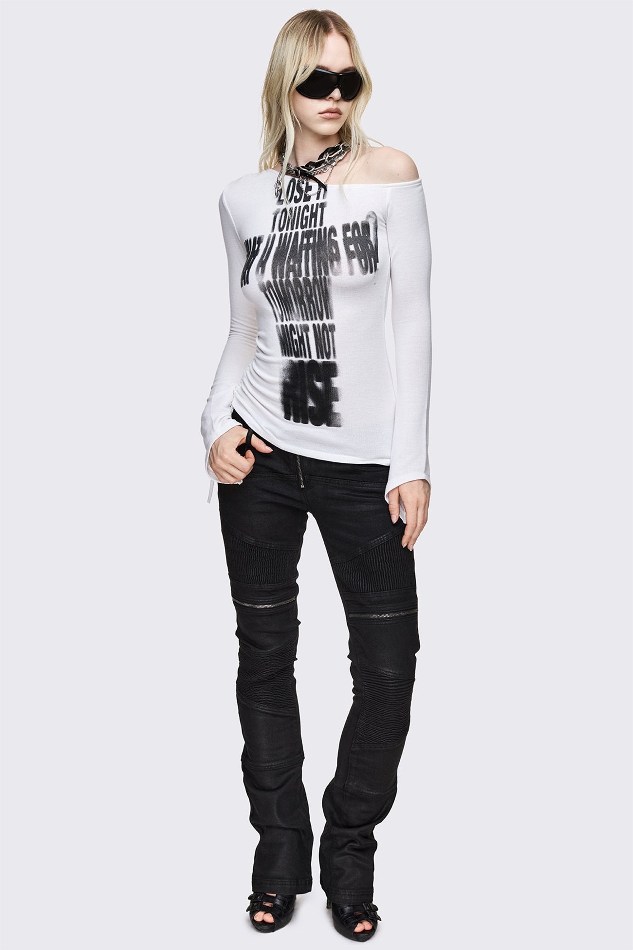 Lose It Graphic Off Shoulder White Top