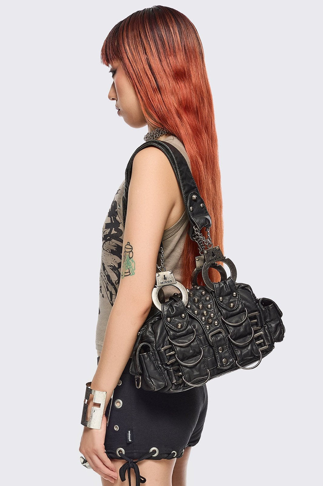 Mugshot Faux Leather Shoulder Bag