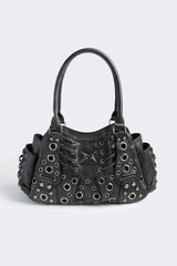 Rivet Faux Leather Shoulder Bag