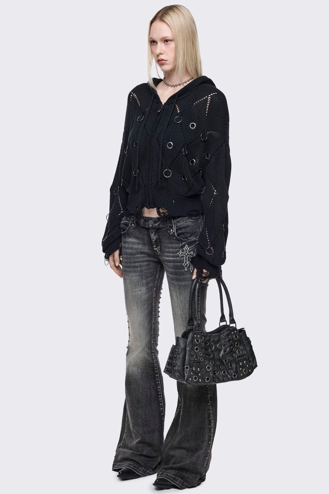 Rivet Faux Leather Shoulder Bag