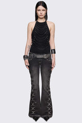 Unravel Black Layered Chain Halter Top